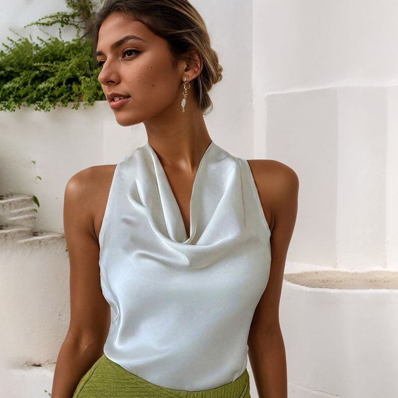 Elegant Shirt With Halter Neckline Tops