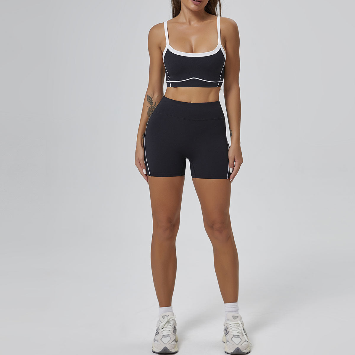Nude Elastic Sports Contrast Bra Fitness Yoga Suit