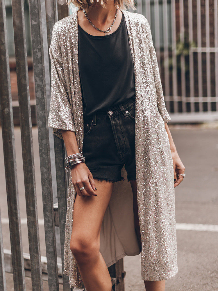 Sequin Sun Protection Cardigan Fashion Personalized Long Beach Cover-up