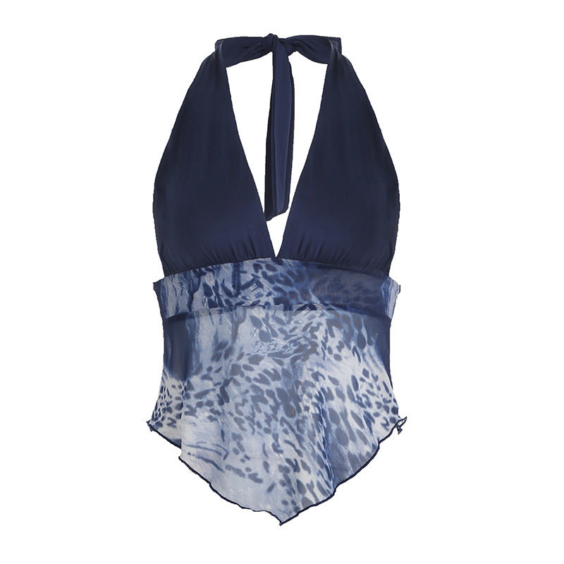 Slim Fit Backless V-neck Halter Top