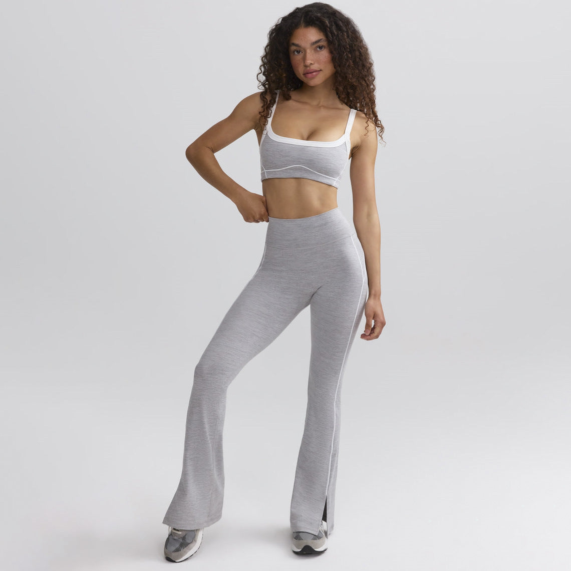 Nude Elastic Sports Contrast Bra Fitness Yoga Suit