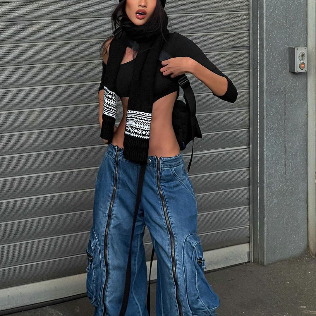 Women's Low Waist Zipper-Leg Denim