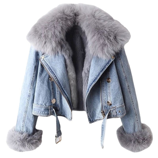 Fur Collar Plush Denim Jacket
