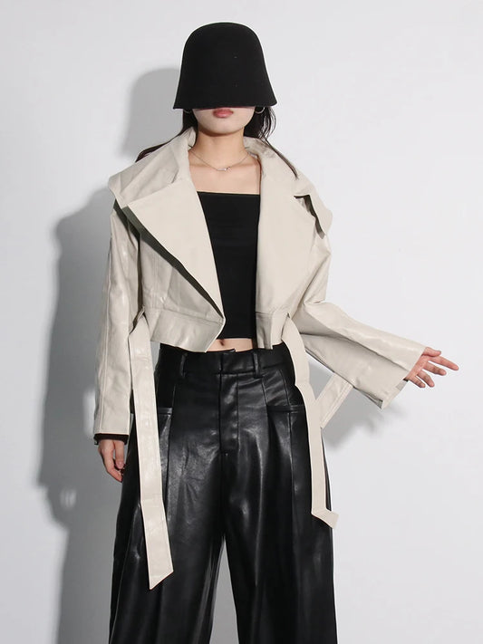 Solid Streetwear Jacket For Women Lapel Long Sleeve