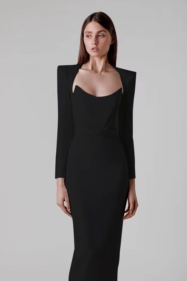 Beauty Fashion Sexy Temperament Simple Bandage Dress Long Dress