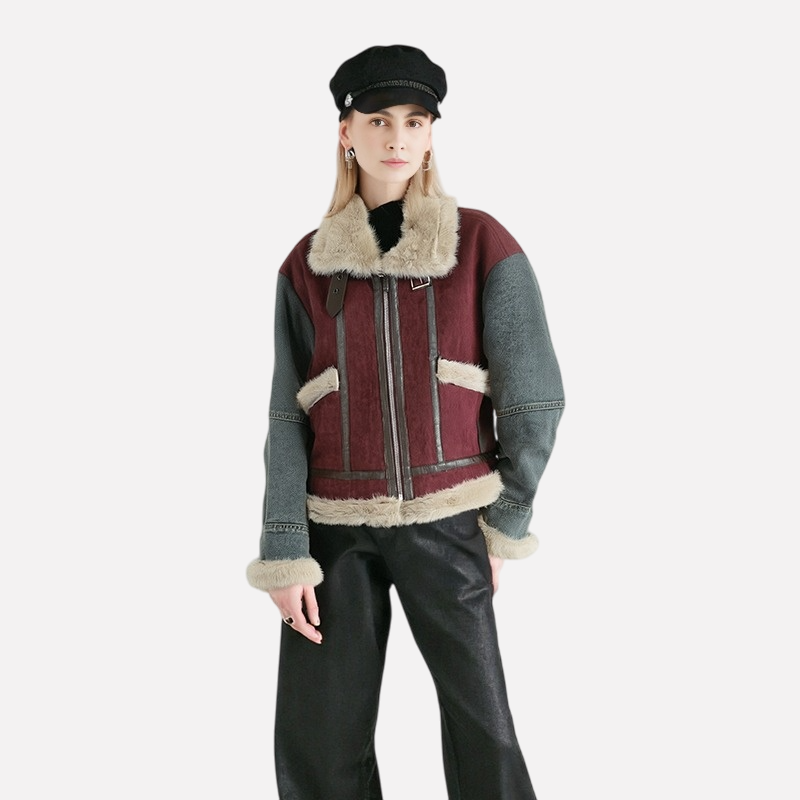 European and American personalized design fur collar jacket women's winter jacket zipper top