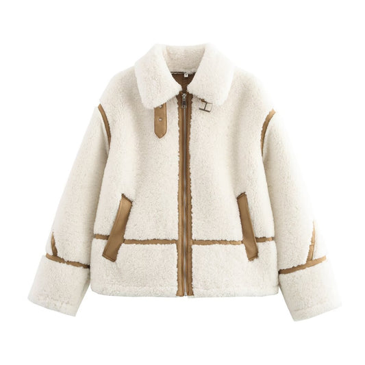 Winter lapel fleece long sleeved fur integrated jacket jacket