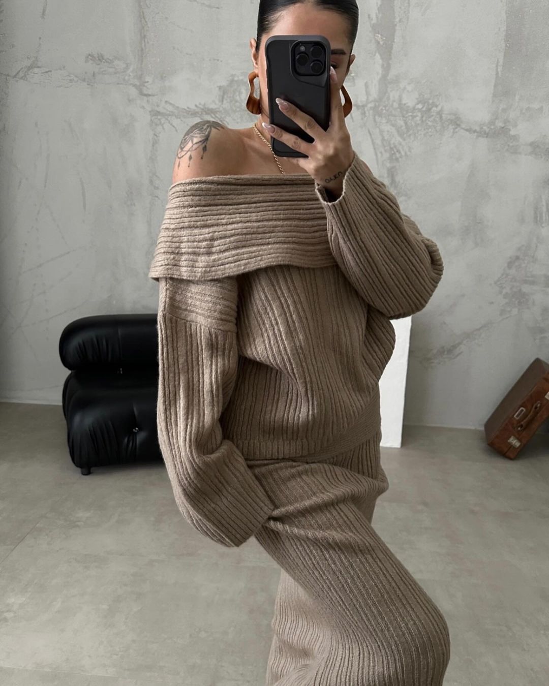 Elegant Off Shoulder Sweater Pullover Knitted Two Piece