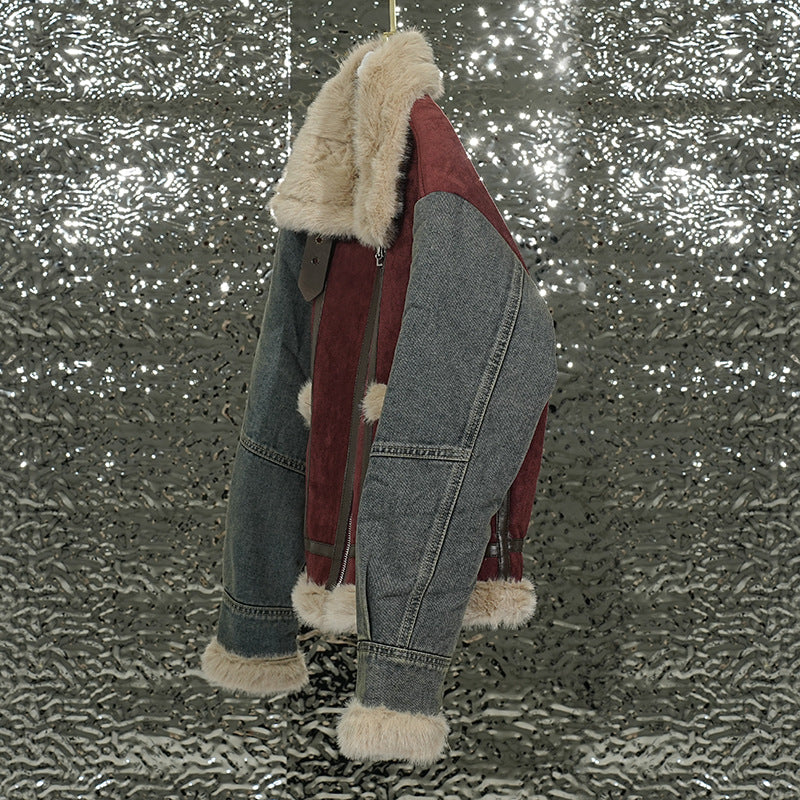 European and American personalized design fur collar jacket women's winter jacket zipper top