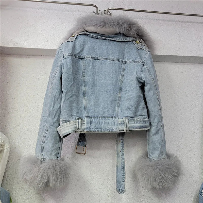 Fur Collar Plush Denim Jacket
