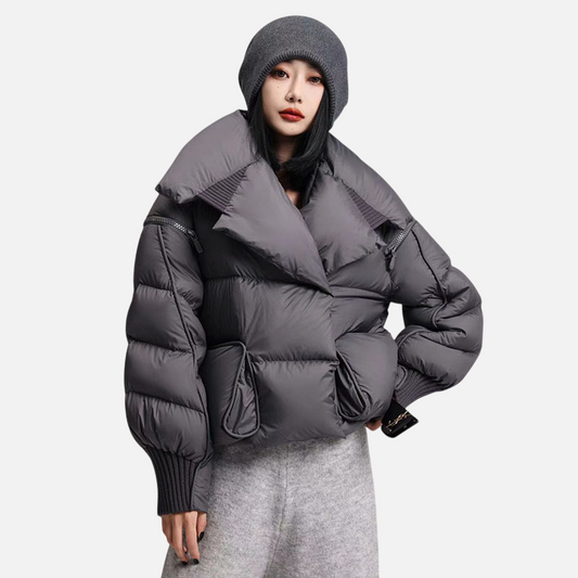 Lapel down jacket for women magnetic buckle warm jacket