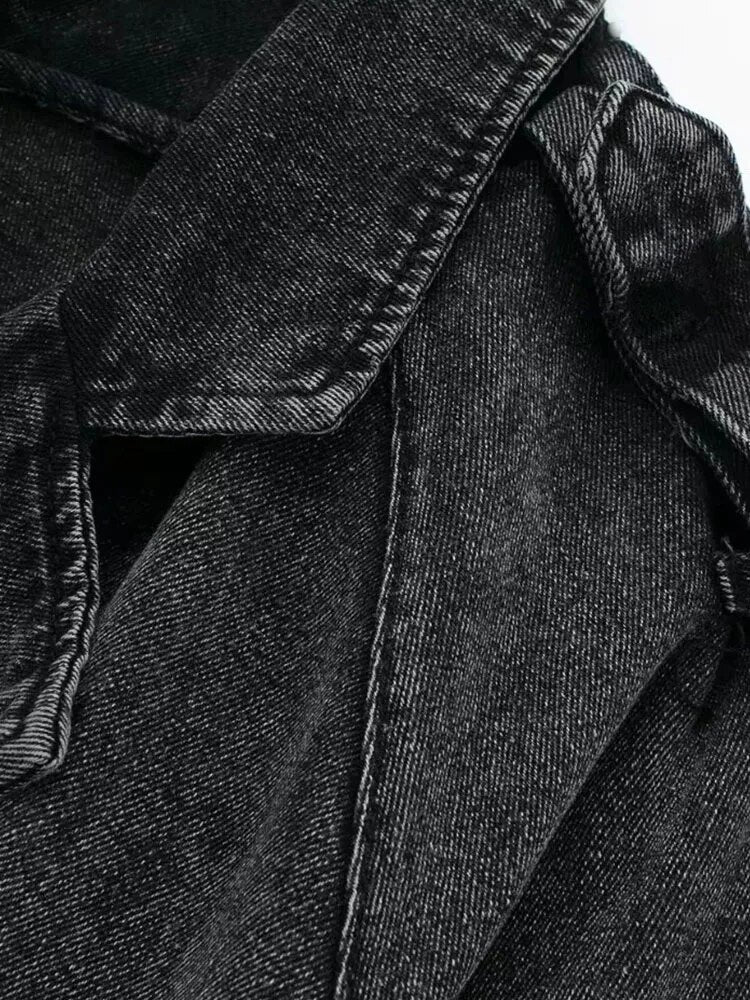 Woman Cropped Denim Jacket With Belt Jean