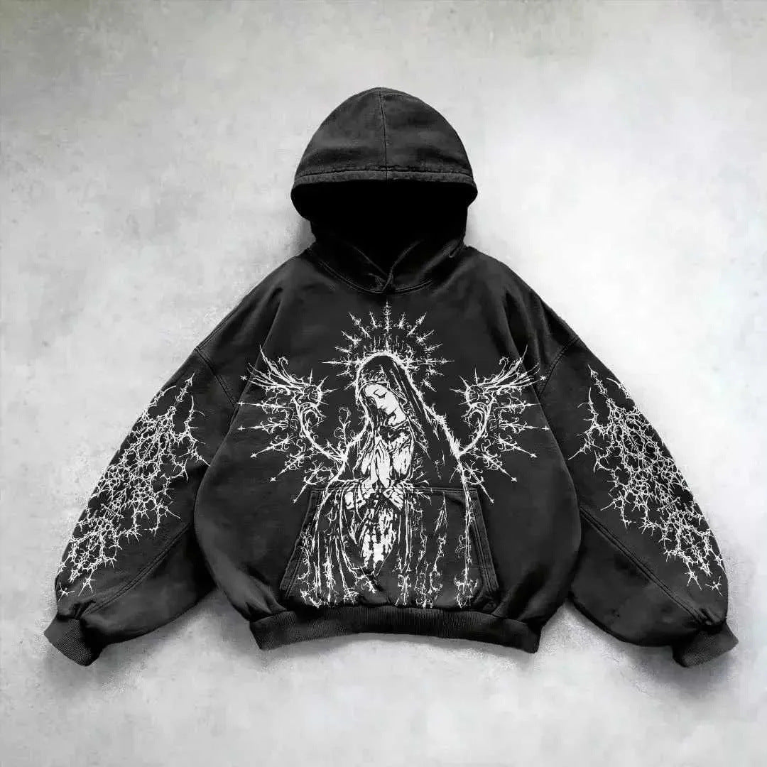 Vintage Skull Pattern Printed Pullover Hoodie