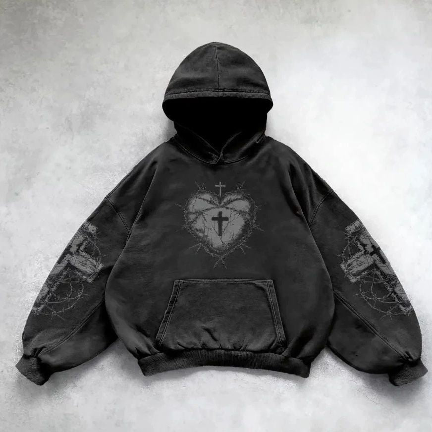 Vintage Skull Pattern Printed Pullover Hoodie
