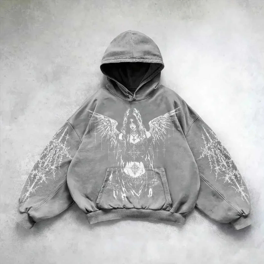 Vintage Skull Pattern Printed Pullover Hoodie