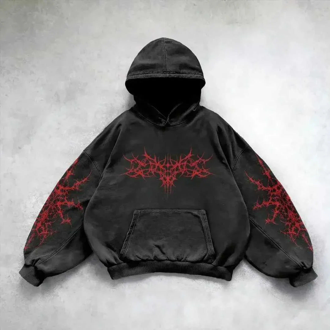 Vintage Skull Pattern Printed Pullover Hoodie