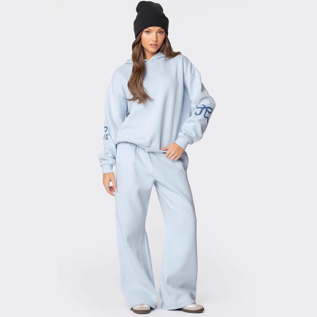 Cute Hooded Bow Design on Pants Sets