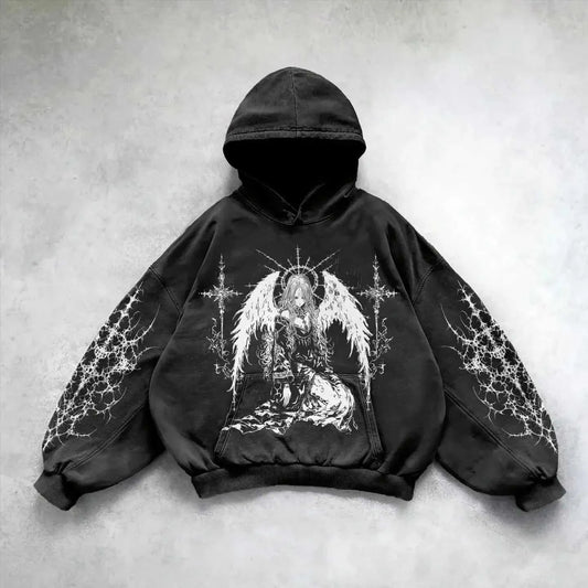 Vintage Skull Pattern Printed Pullover Hoodie