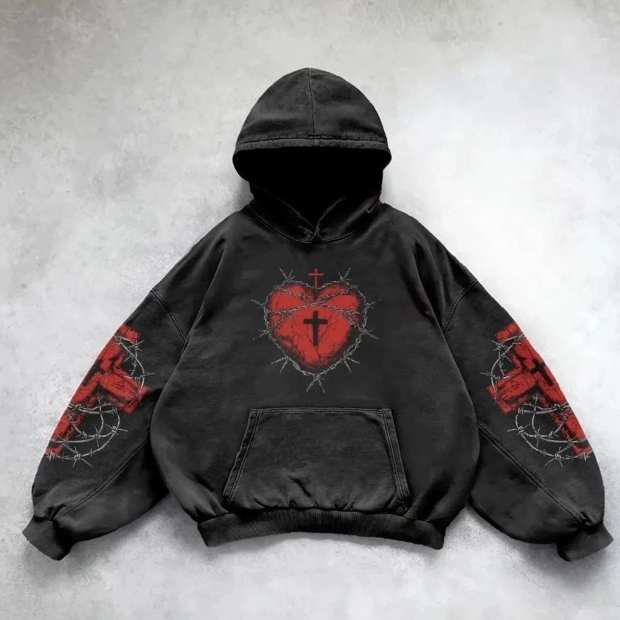 Vintage Skull Pattern Printed Pullover Hoodie