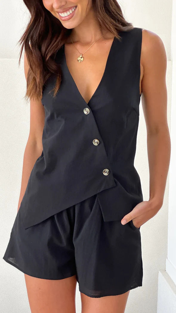 Solid Color Shorts Casual V-neck Vest formal Suit