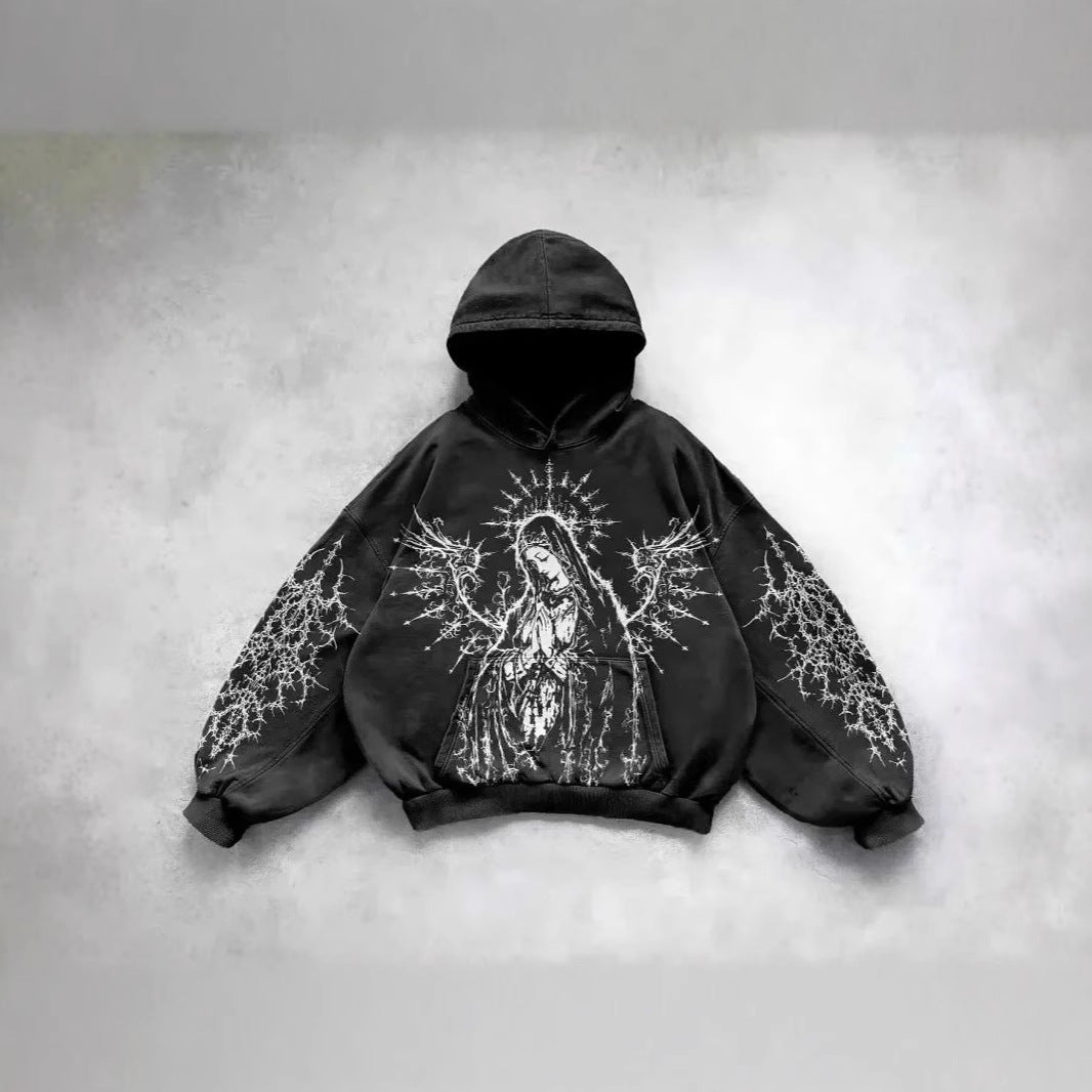 Vintage Skull Pattern Printed Pullover Hoodie