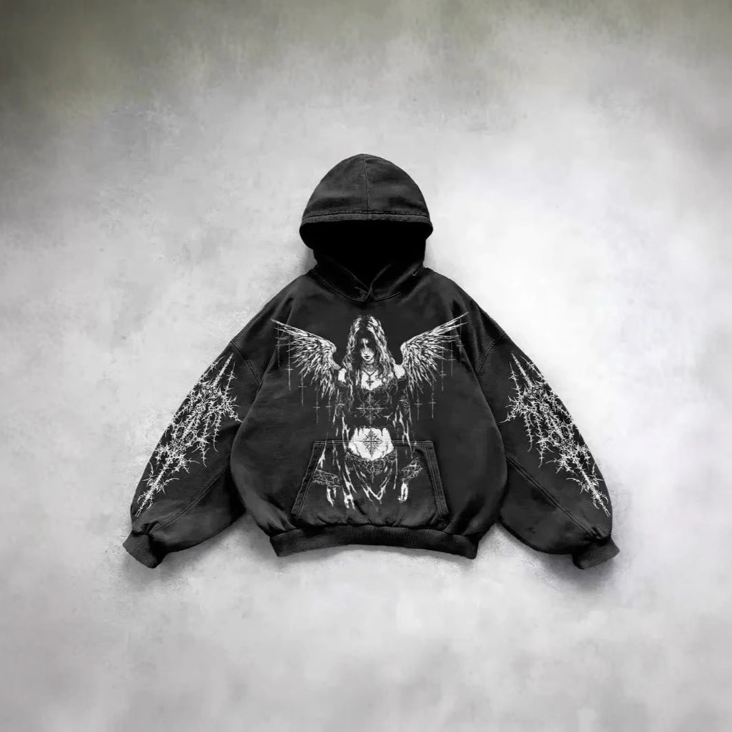 Vintage Skull Pattern Printed Pullover Hoodie