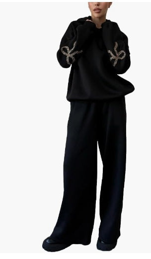 Cute Hooded Bow Design on Pants Sets