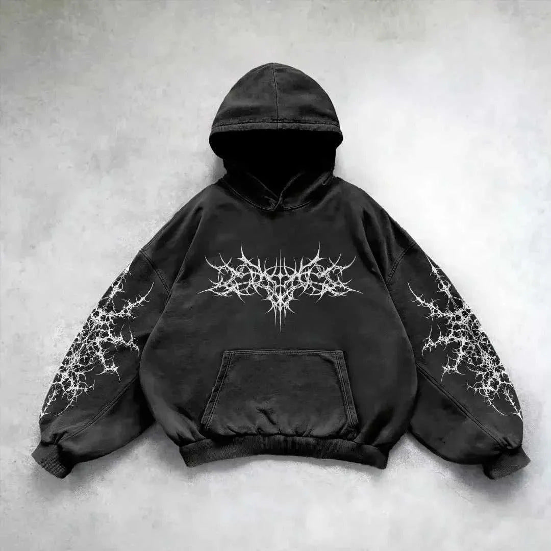 Vintage Skull Pattern Printed Pullover Hoodie