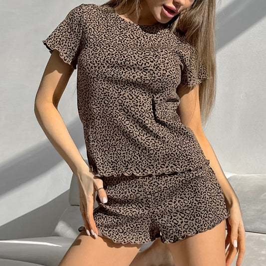 European And American Ladies Leopard Print Short Sleeve