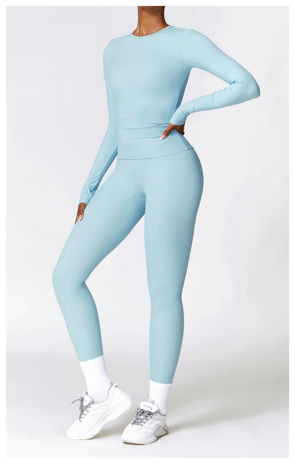 2PCS Seamless Yoga Set (Sky Blue, Black and Frost Grey)