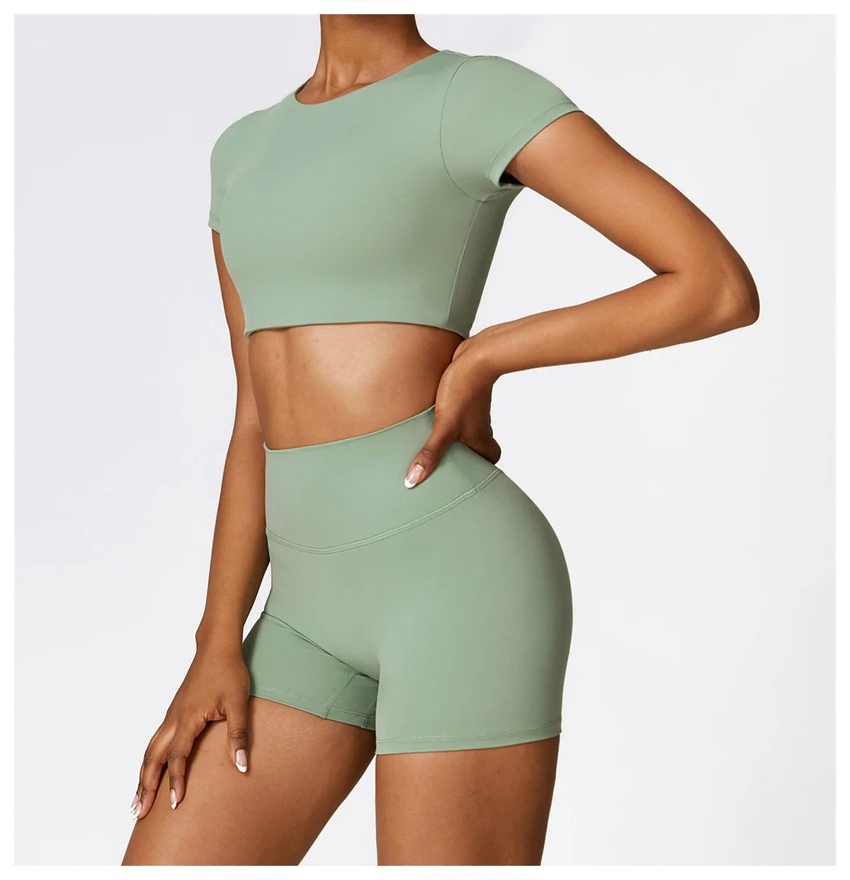 2-teiliges nahtloses Sport-Yoga-Set (Grün und Blau)