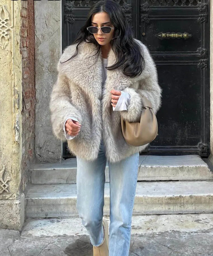 Chic Faux Fur Jacket Coat Long Sleeve