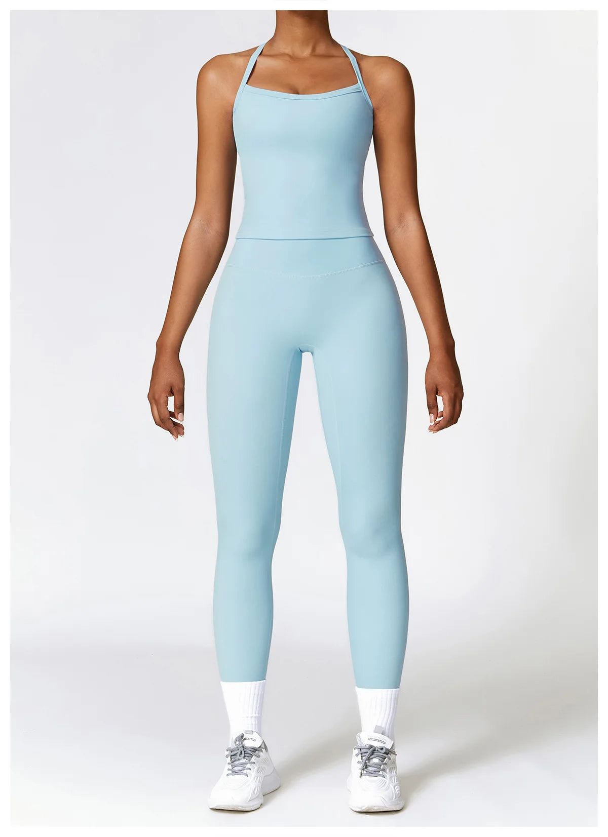 2PCS Seamless Yoga Set (Sky Blue, Black and Frost Grey)