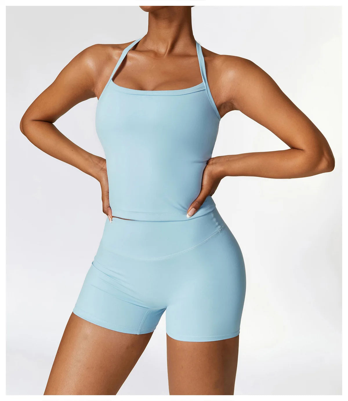 2PCS Seamless Yoga Set (Sky Blue, Black and Frost Grey)