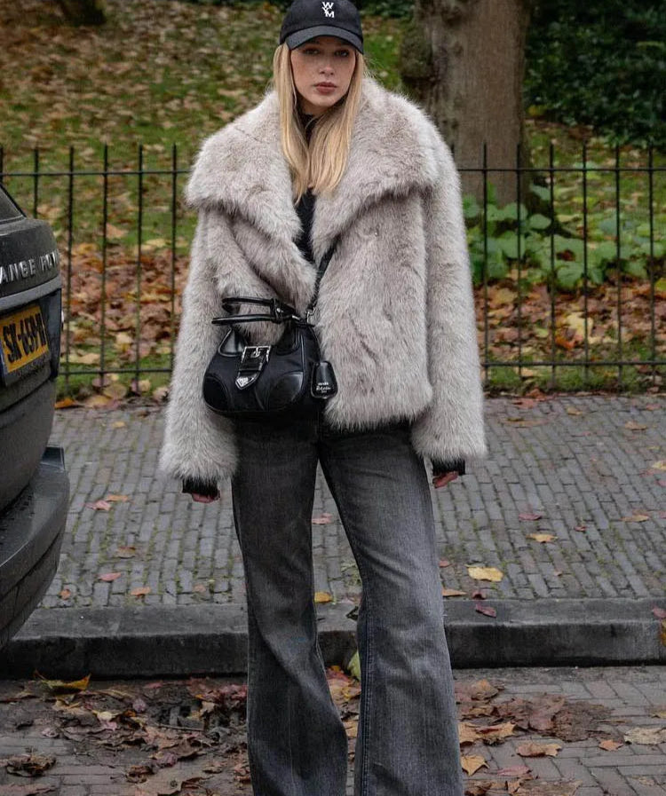 Chic Faux Fur Jacket Coat Long Sleeve