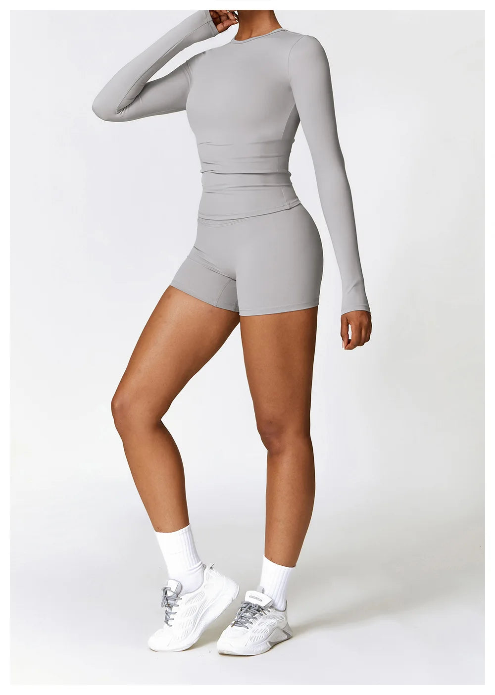 2PCS Seamless Yoga Set (Sky Blue, Black and Frost Grey)