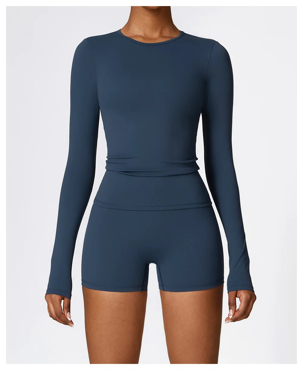 2-teiliges nahtloses Sport-Yoga-Set (Grün und Blau)