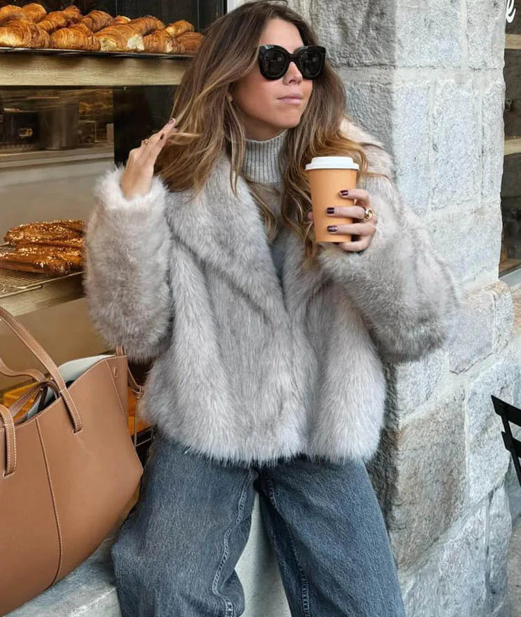 Chic Faux Fur Jacket Coat Long Sleeve