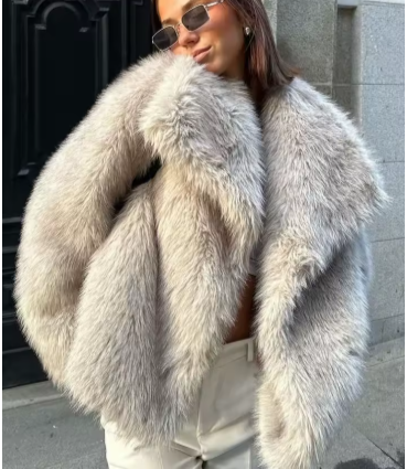 Chic Faux Fur Jacket Coat Long Sleeve