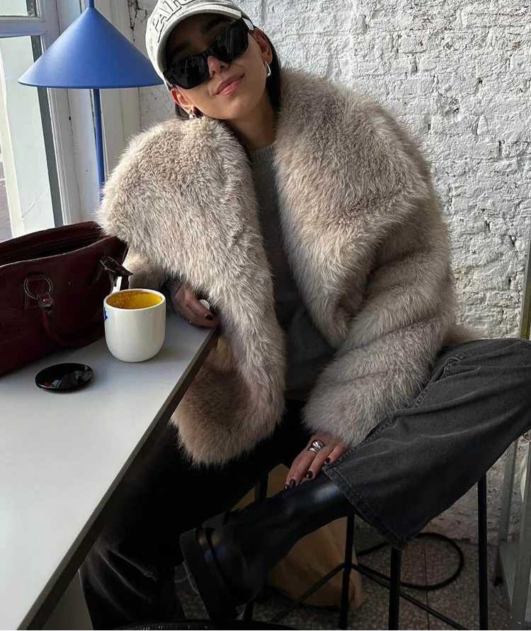 Chic Faux Fur Jacket Coat Long Sleeve