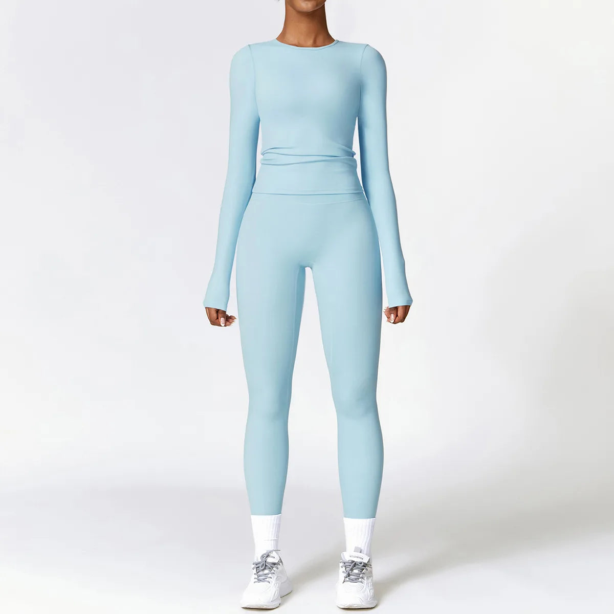 2PCS Seamless Yoga Set (Sky Blue, Black and Frost Grey)