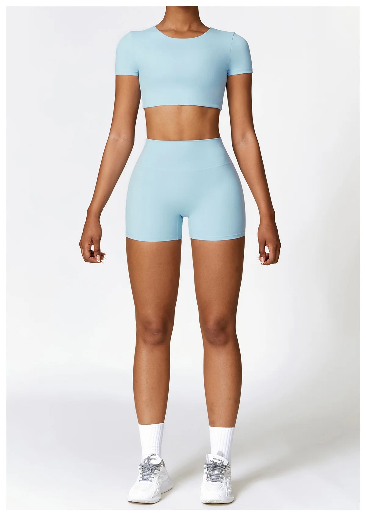 2PCS Seamless Yoga Set (Sky Blue, Black and Frost Grey)