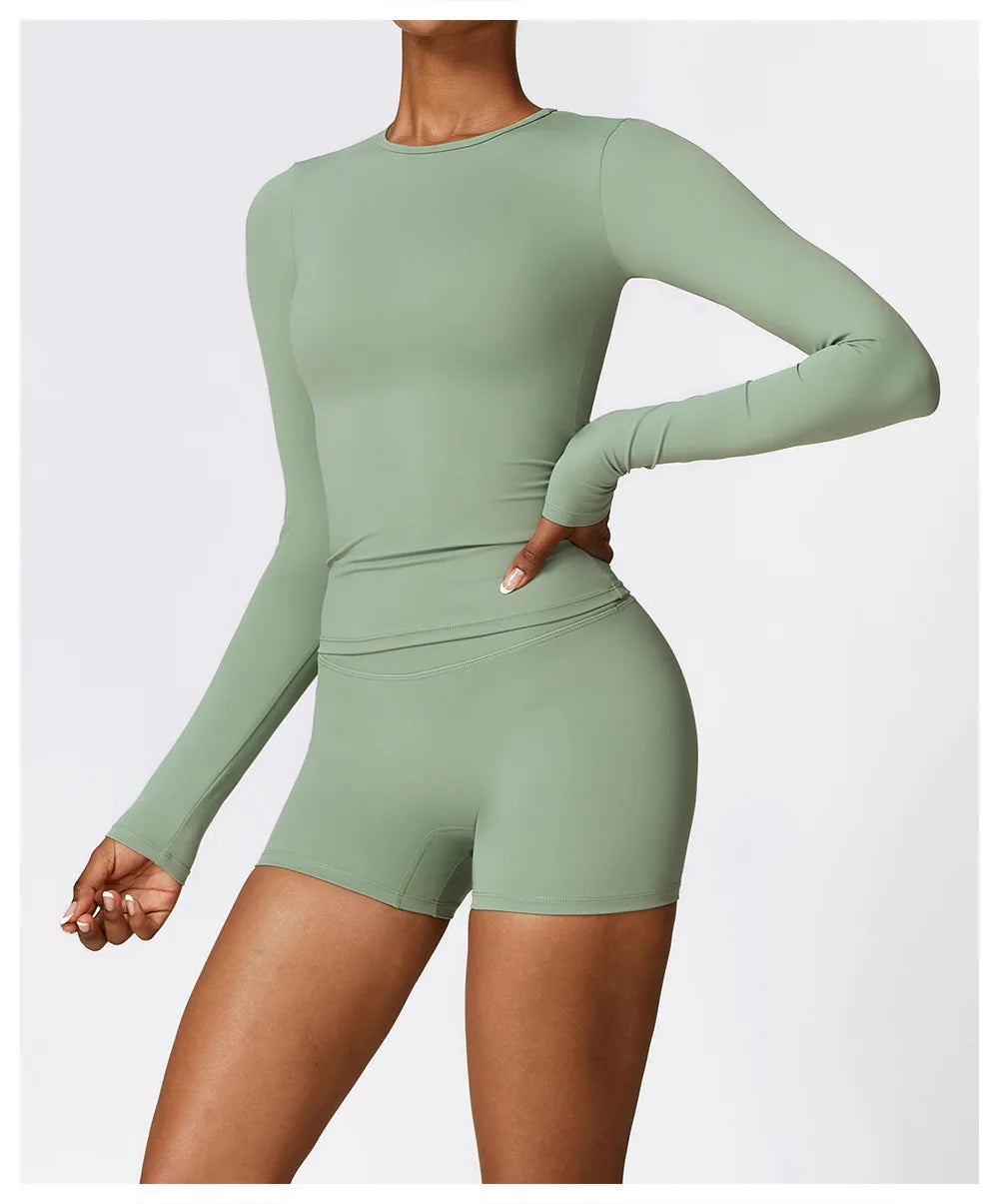 2-teiliges nahtloses Sport-Yoga-Set (Grün und Blau)