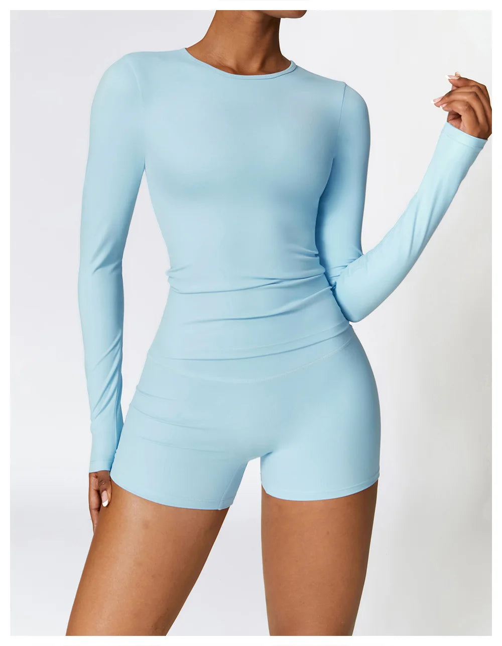 2PCS Seamless Yoga Set (Sky Blue, Black and Frost Grey)