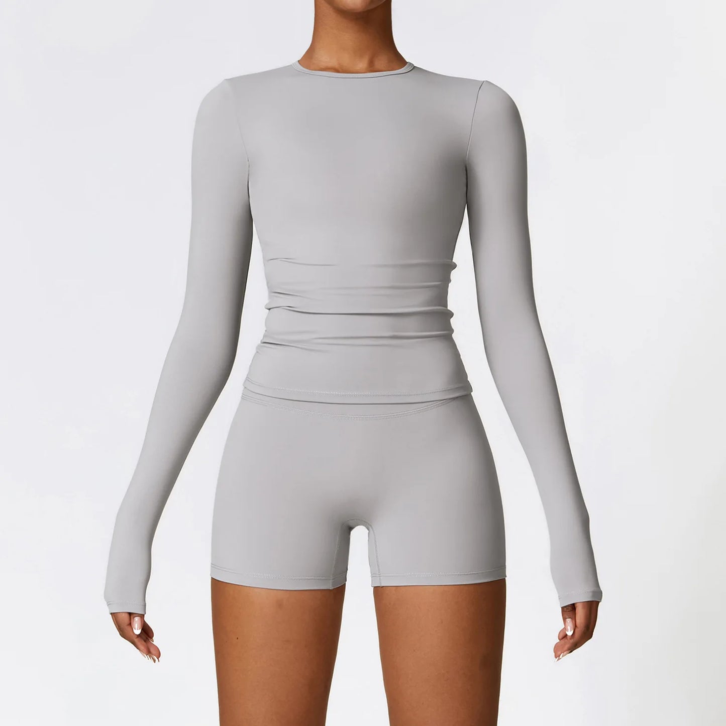 2PCS Seamless Yoga Set (Sky Blue, Black and Frost Grey)