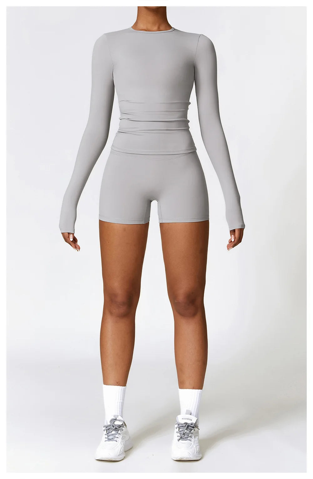 2PCS Seamless Yoga Set (Sky Blue, Black and Frost Grey)