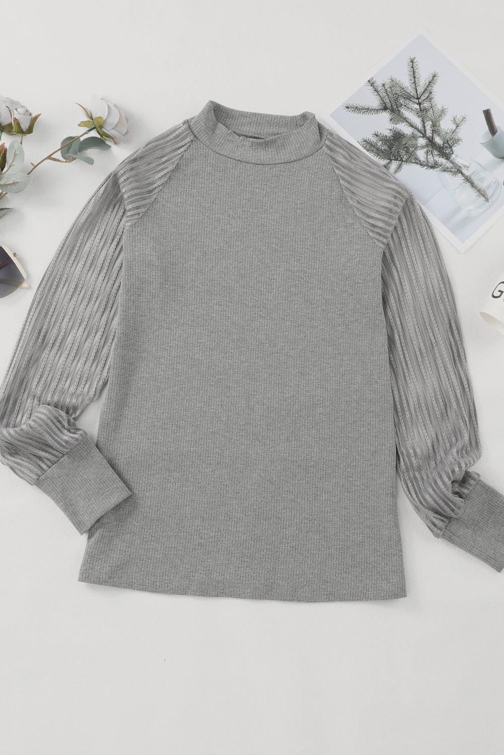 Black Basic Mesh Long Sleeve Top