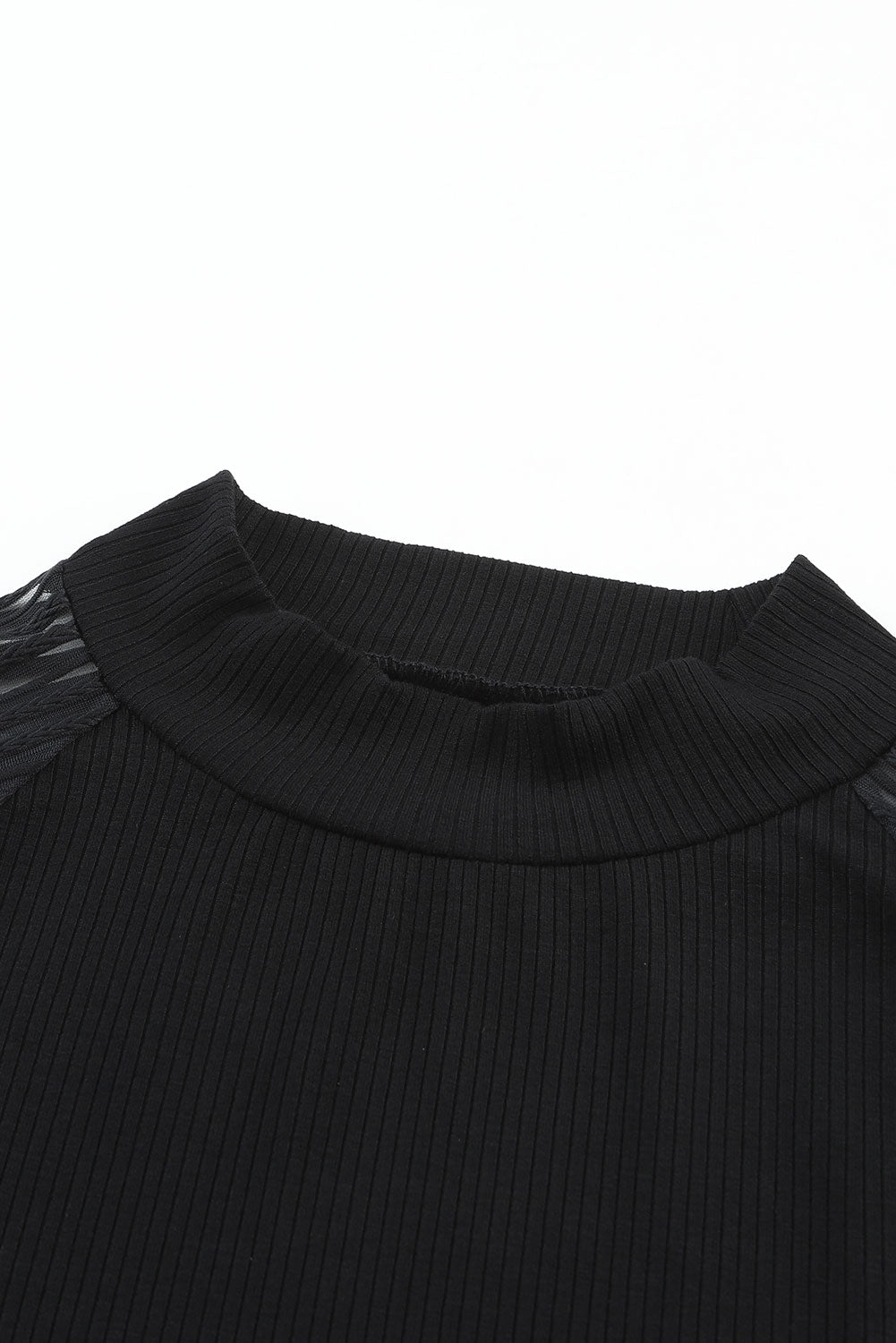 Black Basic Mesh Long Sleeve Top