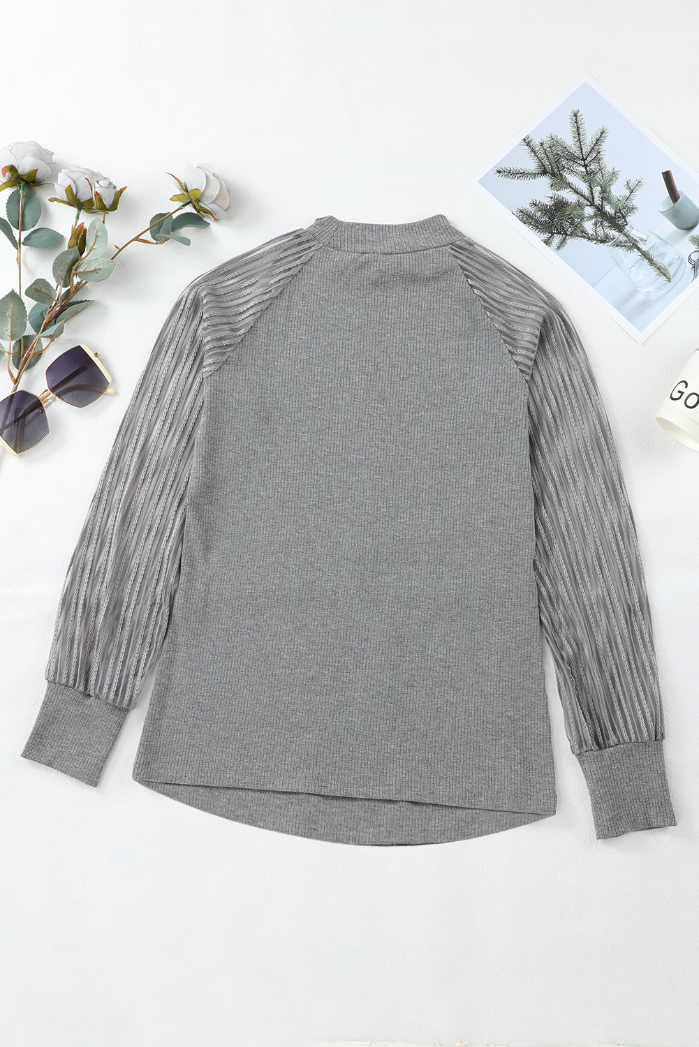 Black Basic Mesh Long Sleeve Top