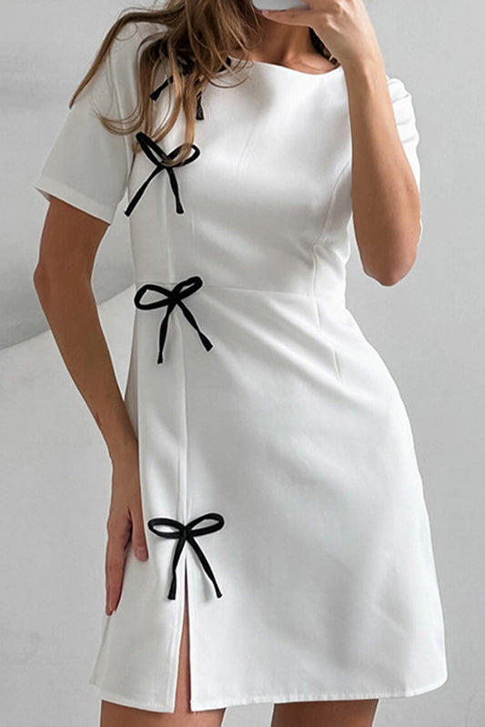 White Stripe Chinese Bowknot Dress